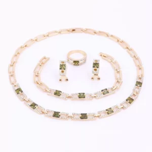 Wedding-Party-Necklace-Jewelry-Sets-For-Women-Fashion-Green-Crystal-Rhinestone-Gold-Color-Pendant-Accessories