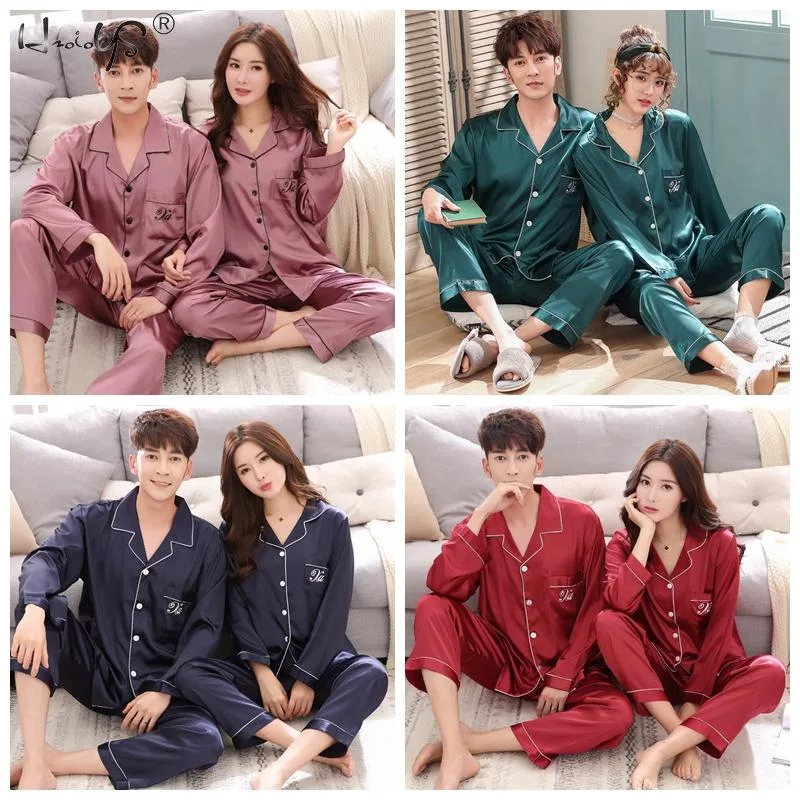 Luxury-Pajama-suit-Satin-Silk-Pajamas-Sets-Couple-Sleepwear-Family-Pijama-Lover-Night-Suit-Men-Women