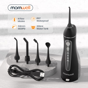 Mornwell-Portable-Oral-Irrigator-With-Travel-Bag-Water-Flosser-USB-Rechargeable-5-Nozzles-Water-Jet-200ml